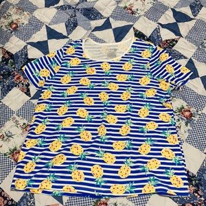 Ladies 100% Cotton short sleeved pineapple designed Striped top.